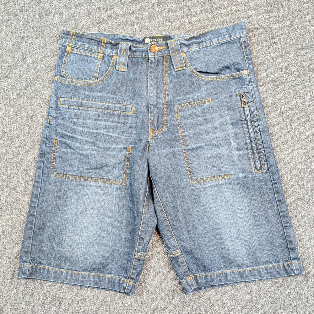 Sean John Vintage Y2K Denim Cargo Shorts 32 Blue Cotton Baggy Streetwear Hip Hop